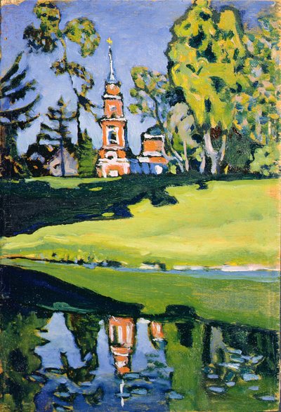 Igreja Vermelha, 1900 (óleo sobre madeira compensada) de Wassily Kandinsky